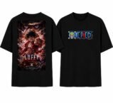 Anime T-Shirt Luffy Monkey D, this stunning Black with Fire Red